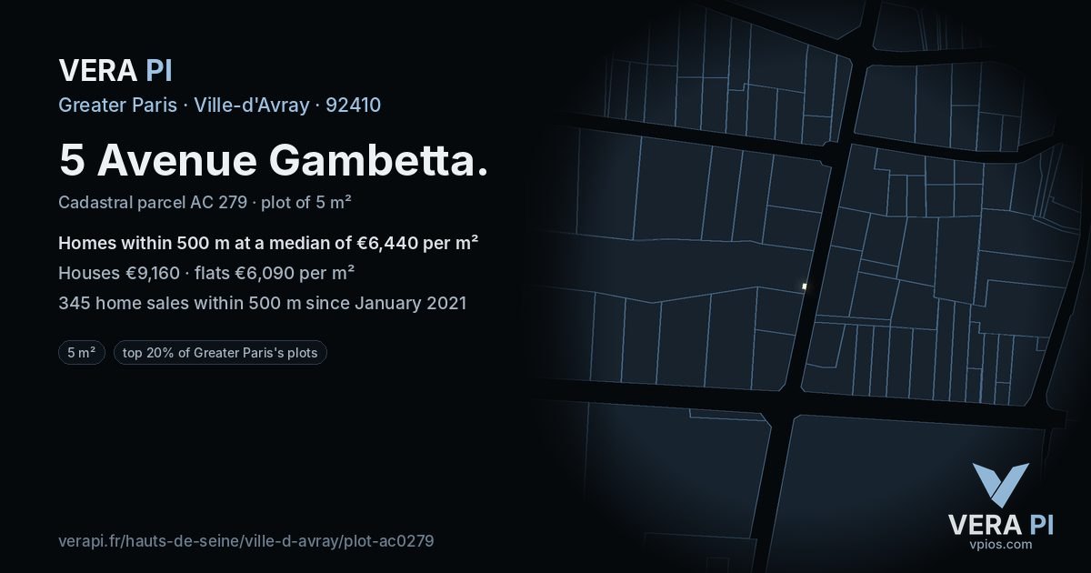 5 Avenue Gambetta, Ville-d'Avray at night – the plot lit, the parcels around coloured by the prices near them