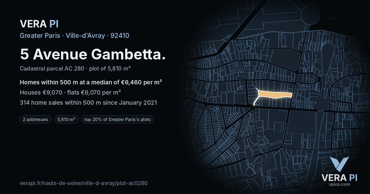 5 Avenue Gambetta, Ville-d'Avray at night – the plot lit, the parcels around coloured by the prices near them