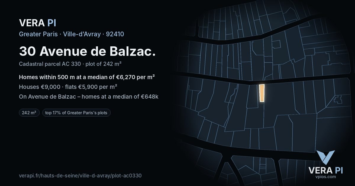 30 Avenue de Balzac, Ville-d'Avray at night – the plot lit, the parcels around coloured by the prices near them