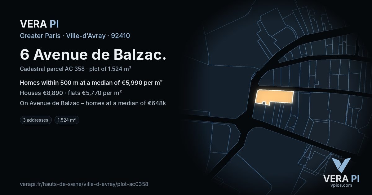 6 Avenue de Balzac, Ville-d'Avray at night – the plot lit, the parcels around coloured by the prices near them