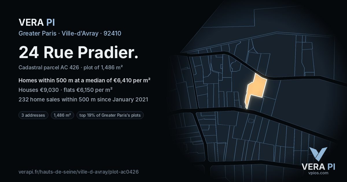 24 Rue Pradier, Ville-d'Avray at night – the plot lit, the parcels around coloured by the prices near them