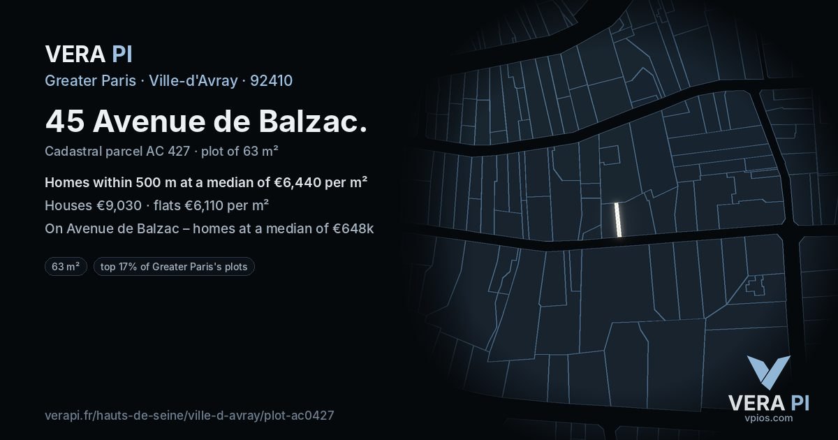 45 Avenue de Balzac, Ville-d'Avray at night – the plot lit, the parcels around coloured by the prices near them