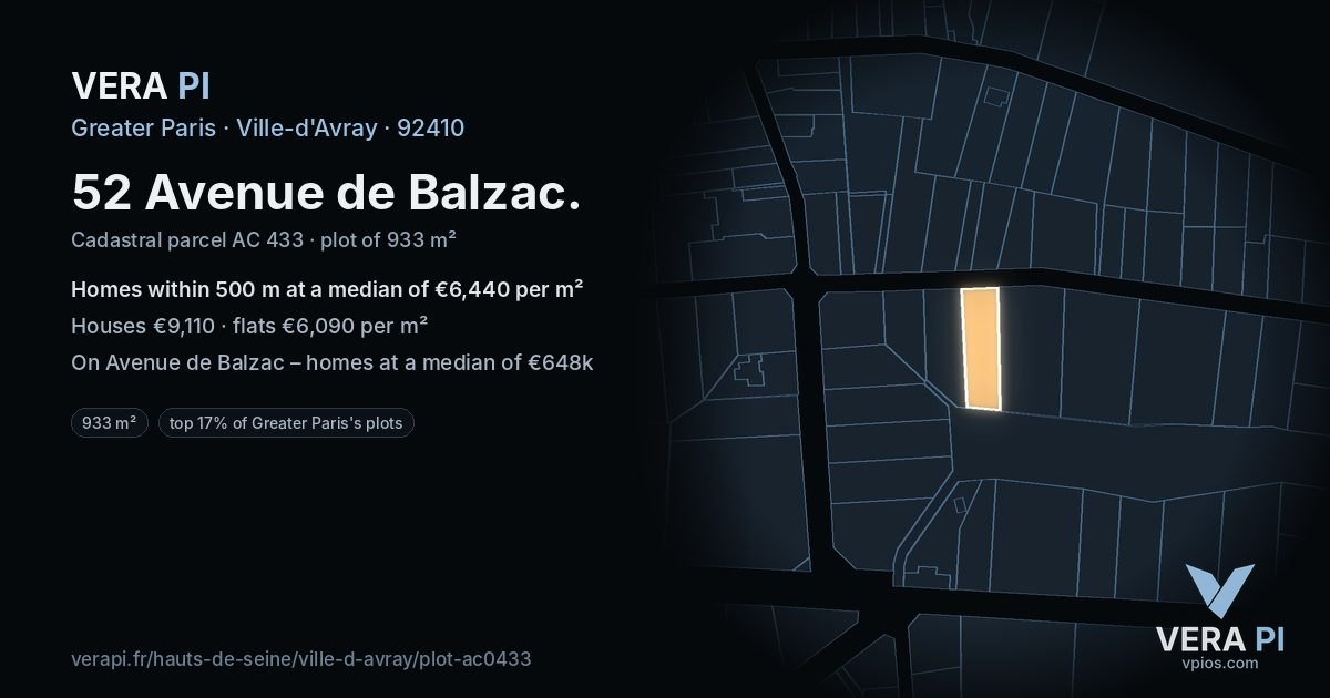 52 Avenue de Balzac, Ville-d'Avray at night – the plot lit, the parcels around coloured by the prices near them