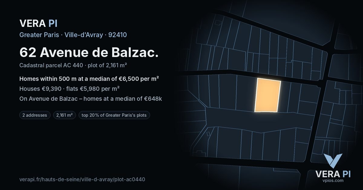 62 Avenue de Balzac, Ville-d'Avray at night – the plot lit, the parcels around coloured by the prices near them