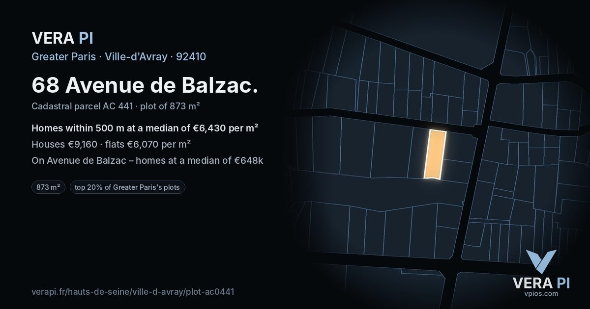 68 Avenue de Balzac, Ville-d'Avray at night – the plot lit, the parcels around coloured by the prices near them