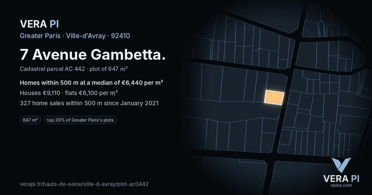 7 Avenue Gambetta, Ville-d'Avray at night – the plot lit, the parcels around coloured by the prices near them