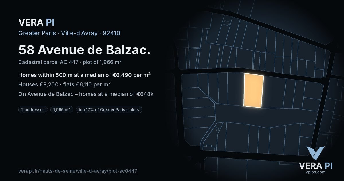 58 Avenue de Balzac, Ville-d'Avray at night – the plot lit, the parcels around coloured by the prices near them