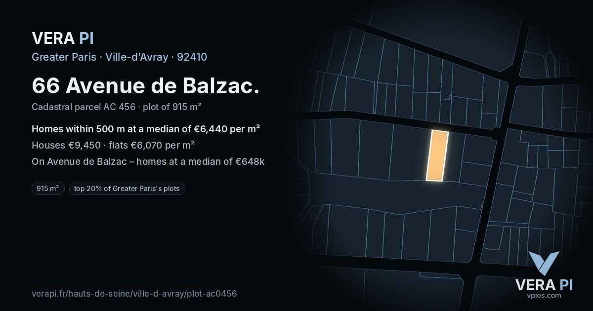 66 Avenue de Balzac, Ville-d'Avray at night – the plot lit, the parcels around coloured by the prices near them