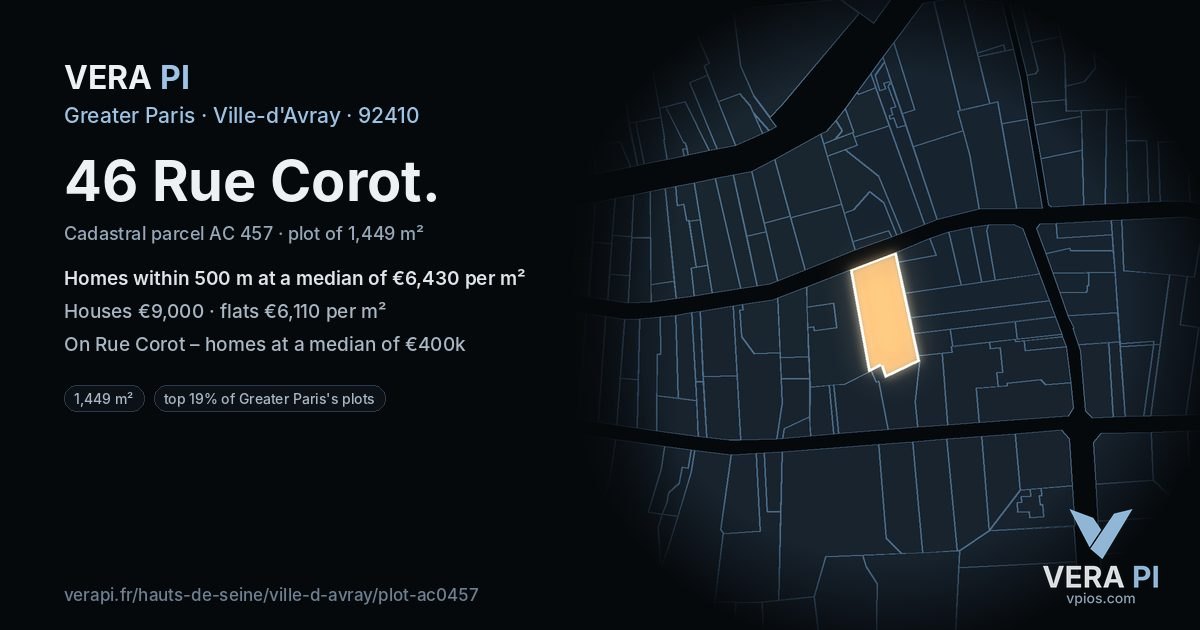 46 Rue Corot, Ville-d'Avray at night – the plot lit, the parcels around coloured by the prices near them