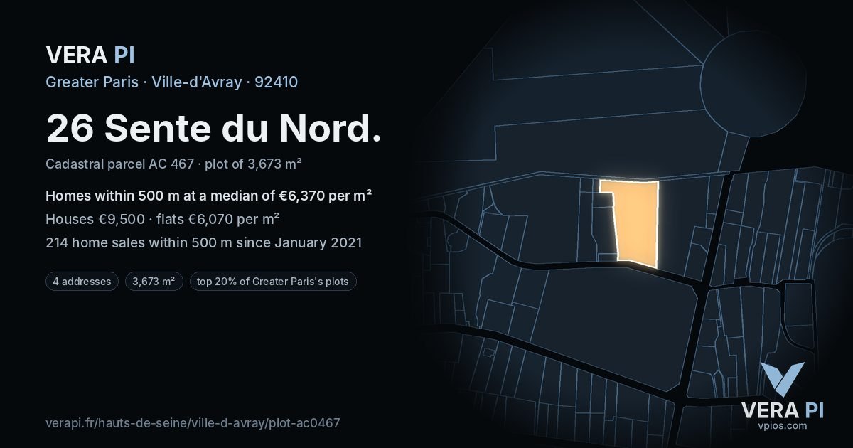 26 Sente du Nord, Ville-d'Avray at night – the plot lit, the parcels around coloured by the prices near them