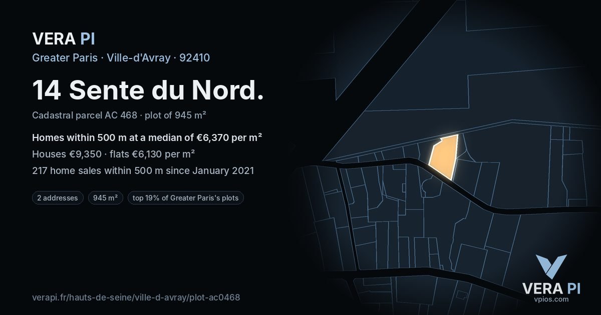14 Sente du Nord, Ville-d'Avray at night – the plot lit, the parcels around coloured by the prices near them