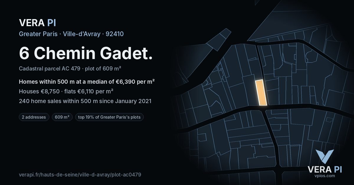 6 Chemin Gadet, Ville-d'Avray at night – the plot lit, the parcels around coloured by the prices near them