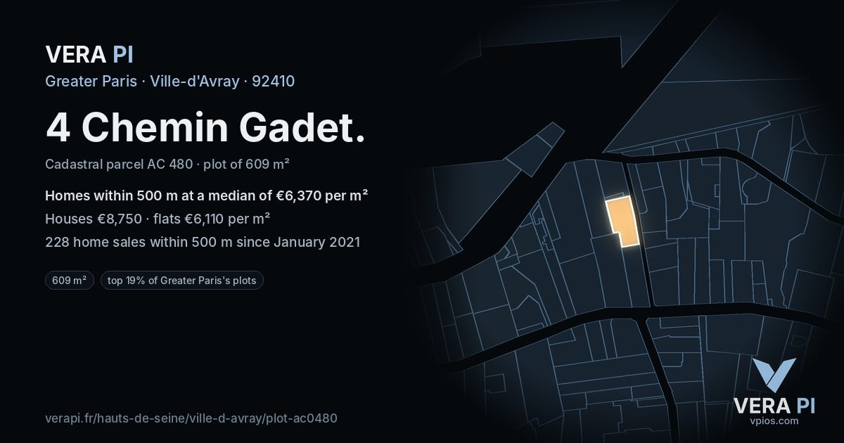 4 Chemin Gadet, Ville-d'Avray at night – the plot lit, the parcels around coloured by the prices near them