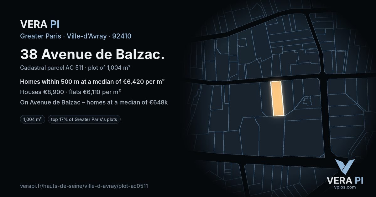 38 Avenue de Balzac, Ville-d'Avray at night – the plot lit, the parcels around coloured by the prices near them