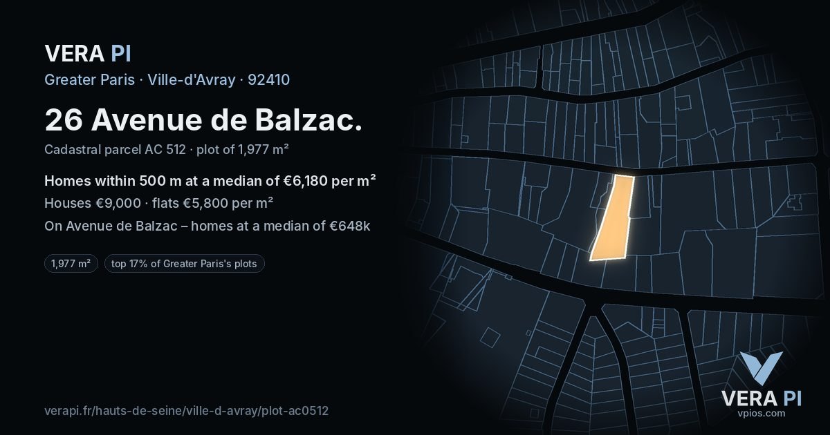 26 Avenue de Balzac, Ville-d'Avray at night – the plot lit, the parcels around coloured by the prices near them