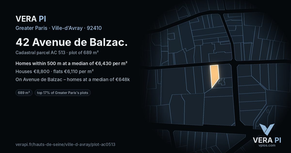 42 Avenue de Balzac, Ville-d'Avray at night – the plot lit, the parcels around coloured by the prices near them