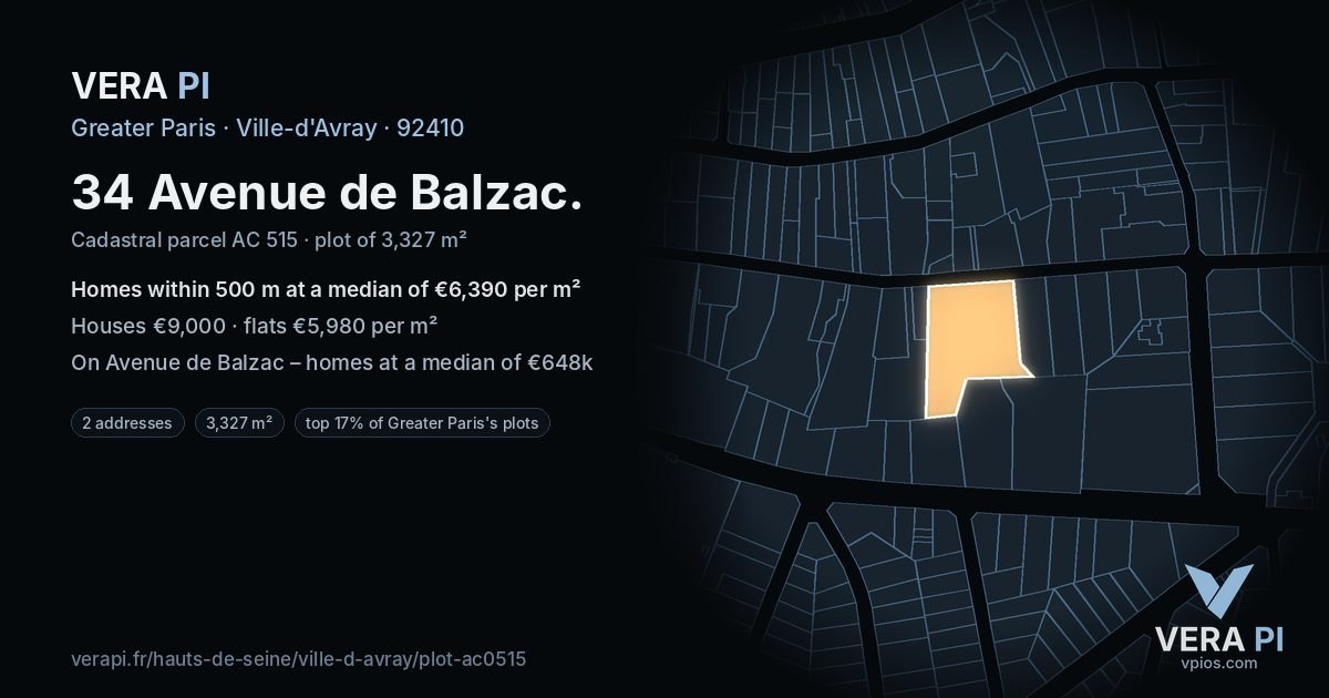 34 Avenue de Balzac, Ville-d'Avray at night – the plot lit, the parcels around coloured by the prices near them