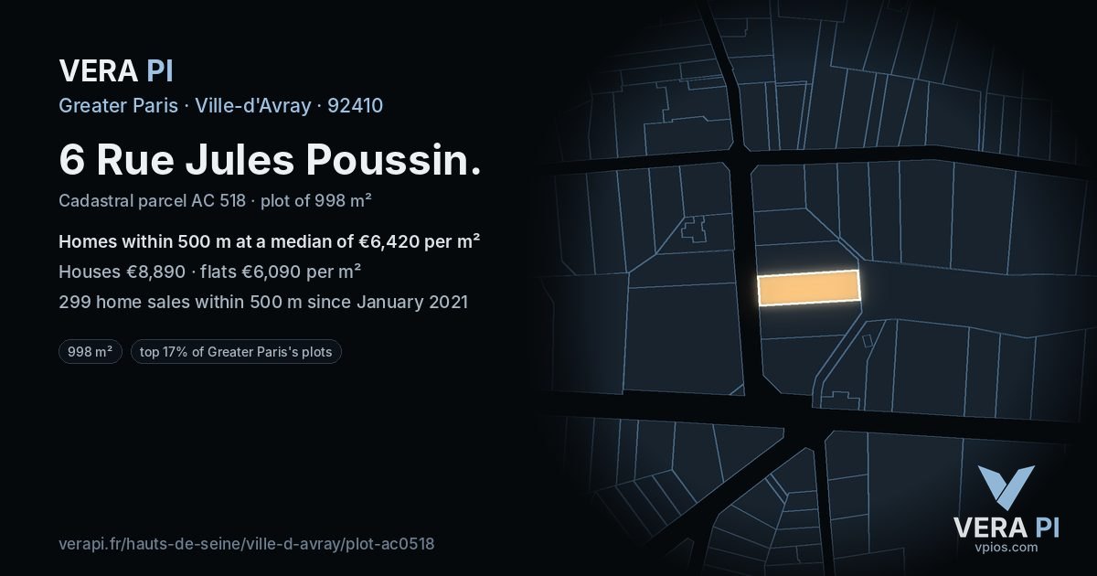 6 Rue Jules Poussin, Ville-d'Avray at night – the plot lit, the parcels around coloured by the prices near them