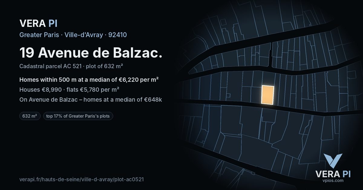 19 Avenue de Balzac, Ville-d'Avray at night – the plot lit, the parcels around coloured by the prices near them