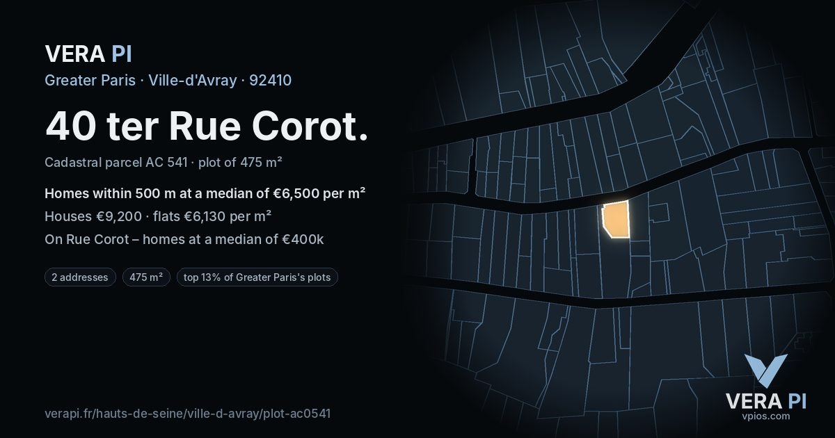 40 ter Rue Corot, Ville-d'Avray at night – the plot lit, the parcels around coloured by the prices near them