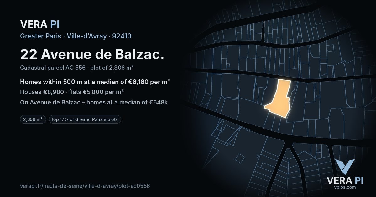22 Avenue de Balzac, Ville-d'Avray at night – the plot lit, the parcels around coloured by the prices near them