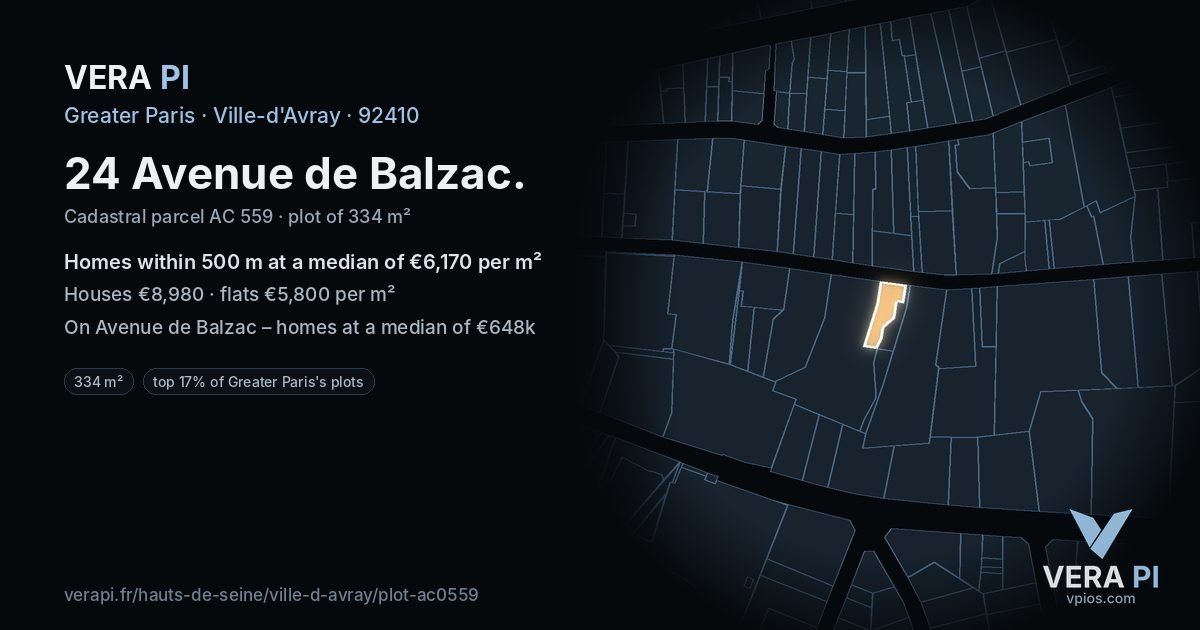 24 Avenue de Balzac, Ville-d'Avray at night – the plot lit, the parcels around coloured by the prices near them