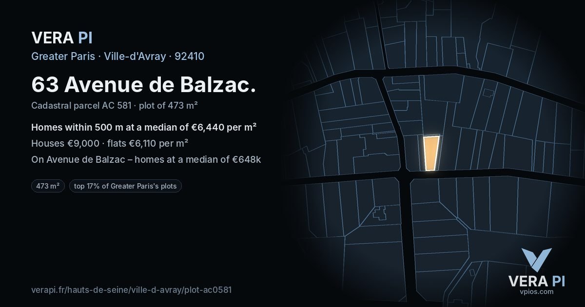 63 Avenue de Balzac, Ville-d'Avray at night – the plot lit, the parcels around coloured by the prices near them