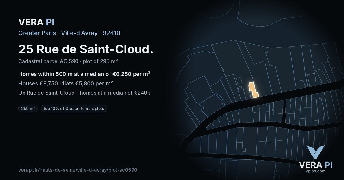 25 Rue de Saint-Cloud, Ville-d'Avray at night – the plot lit, the parcels around coloured by the prices near them