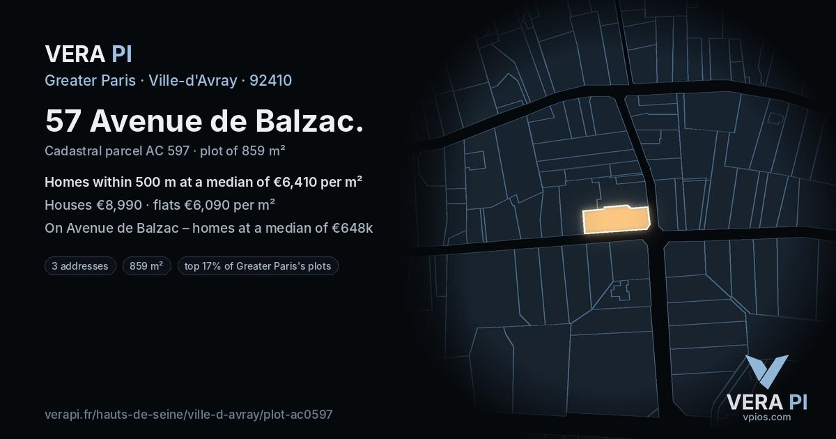 57 Avenue de Balzac, Ville-d'Avray at night – the plot lit, the parcels around coloured by the prices near them