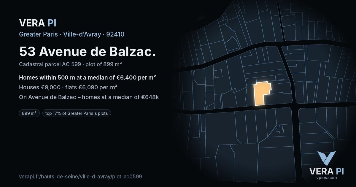 53 Avenue de Balzac, Ville-d'Avray at night – the plot lit, the parcels around coloured by the prices near them