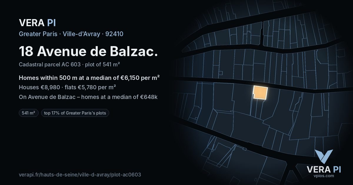 18 Avenue de Balzac, Ville-d'Avray at night – the plot lit, the parcels around coloured by the prices near them