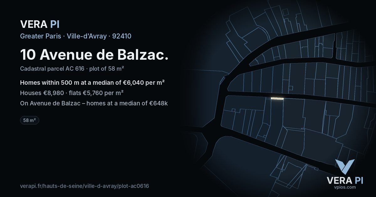 10 Avenue de Balzac, Ville-d'Avray at night – the plot lit, the parcels around coloured by the prices near them