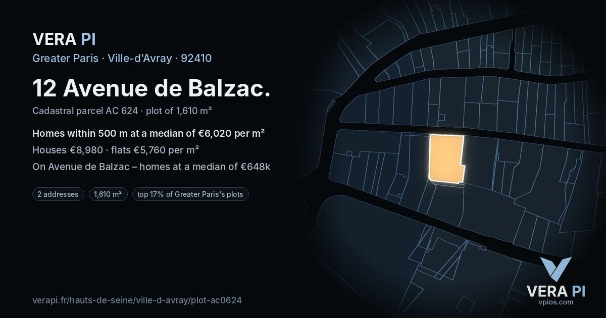 12 Avenue de Balzac, Ville-d'Avray at night – the plot lit, the parcels around coloured by the prices near them