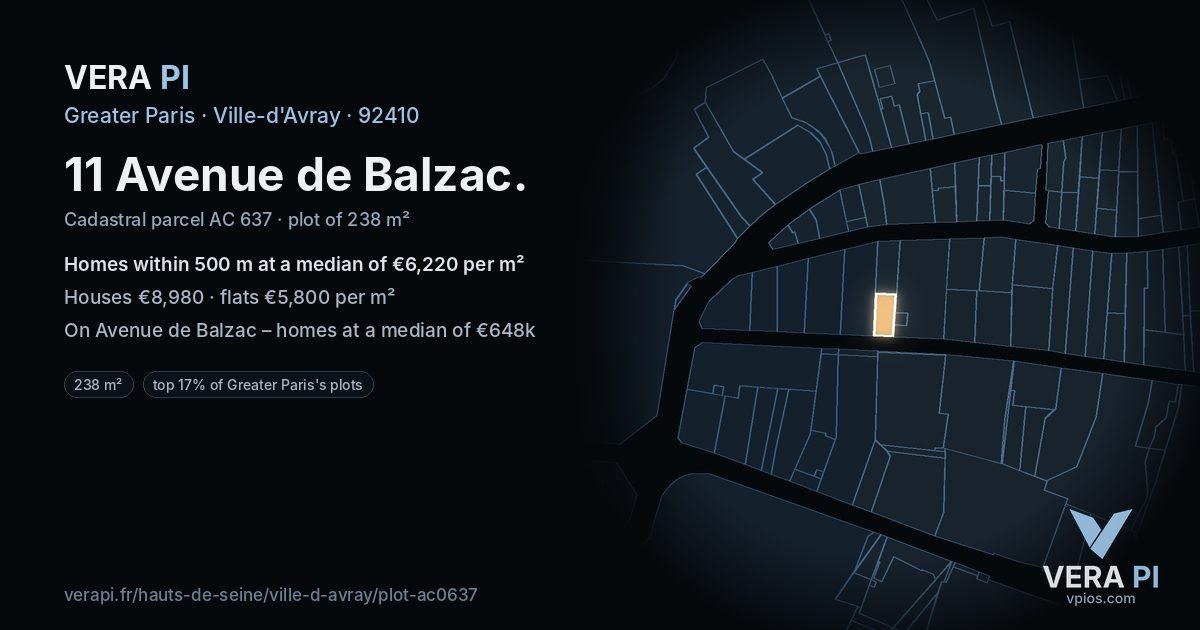 11 Avenue de Balzac, Ville-d'Avray at night – the plot lit, the parcels around coloured by the prices near them