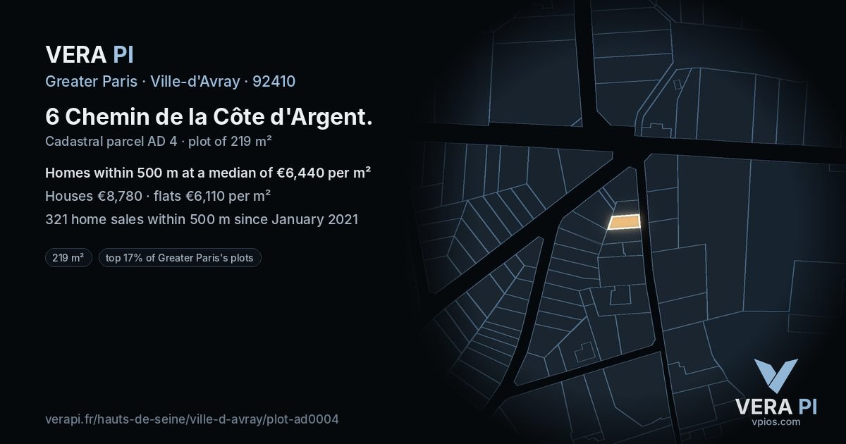 6 Chemin de la Côte d'Argent, Ville-d'Avray at night – the plot lit, the parcels around coloured by the prices near them
