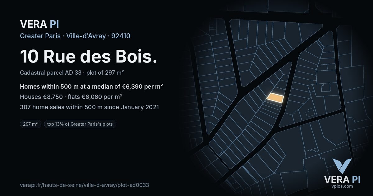 10 Rue des Bois, Ville-d'Avray at night – the plot lit, the parcels around coloured by the prices near them