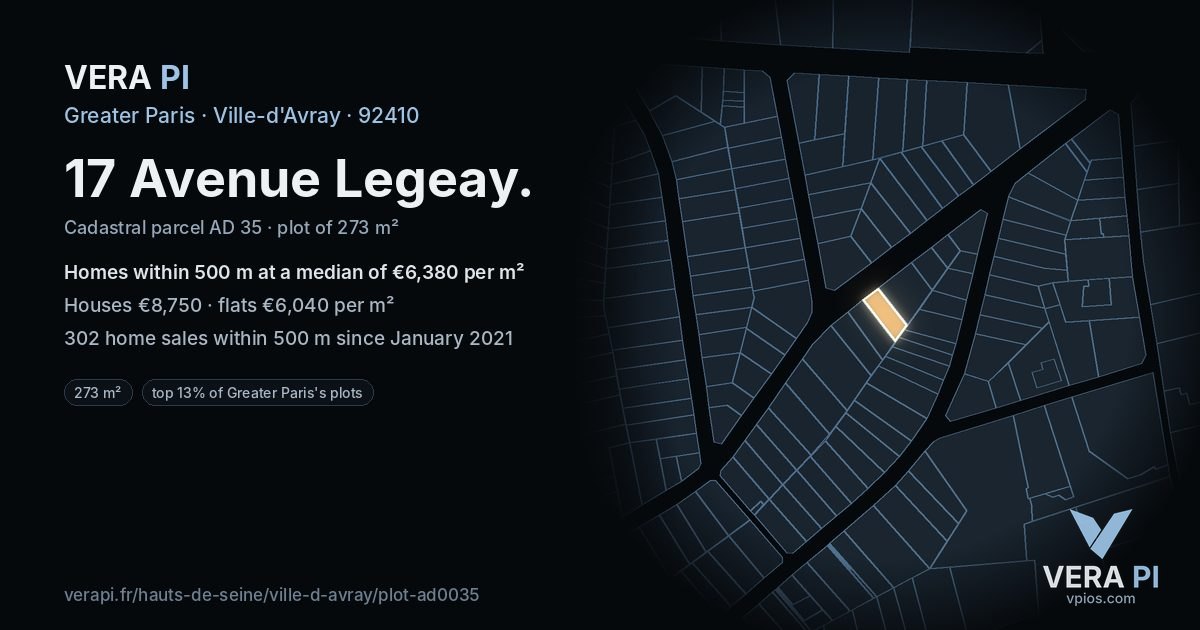17 Avenue Legeay, Ville-d'Avray at night – the plot lit, the parcels around coloured by the prices near them