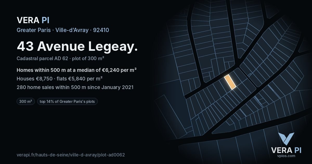 43 Avenue Legeay, Ville-d'Avray at night – the plot lit, the parcels around coloured by the prices near them