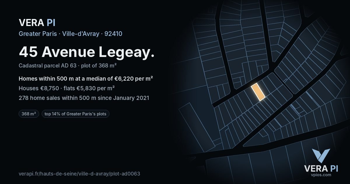 45 Avenue Legeay, Ville-d'Avray at night – the plot lit, the parcels around coloured by the prices near them