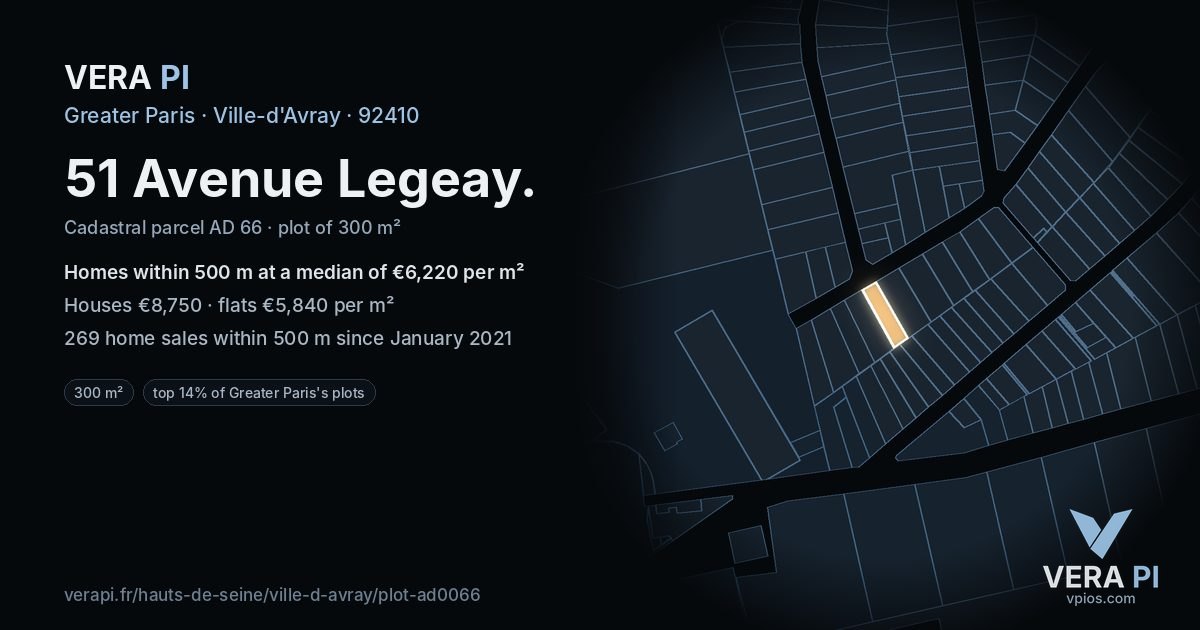 51 Avenue Legeay, Ville-d'Avray at night – the plot lit, the parcels around coloured by the prices near them