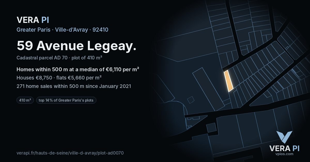 59 Avenue Legeay, Ville-d'Avray at night – the plot lit, the parcels around coloured by the prices near them