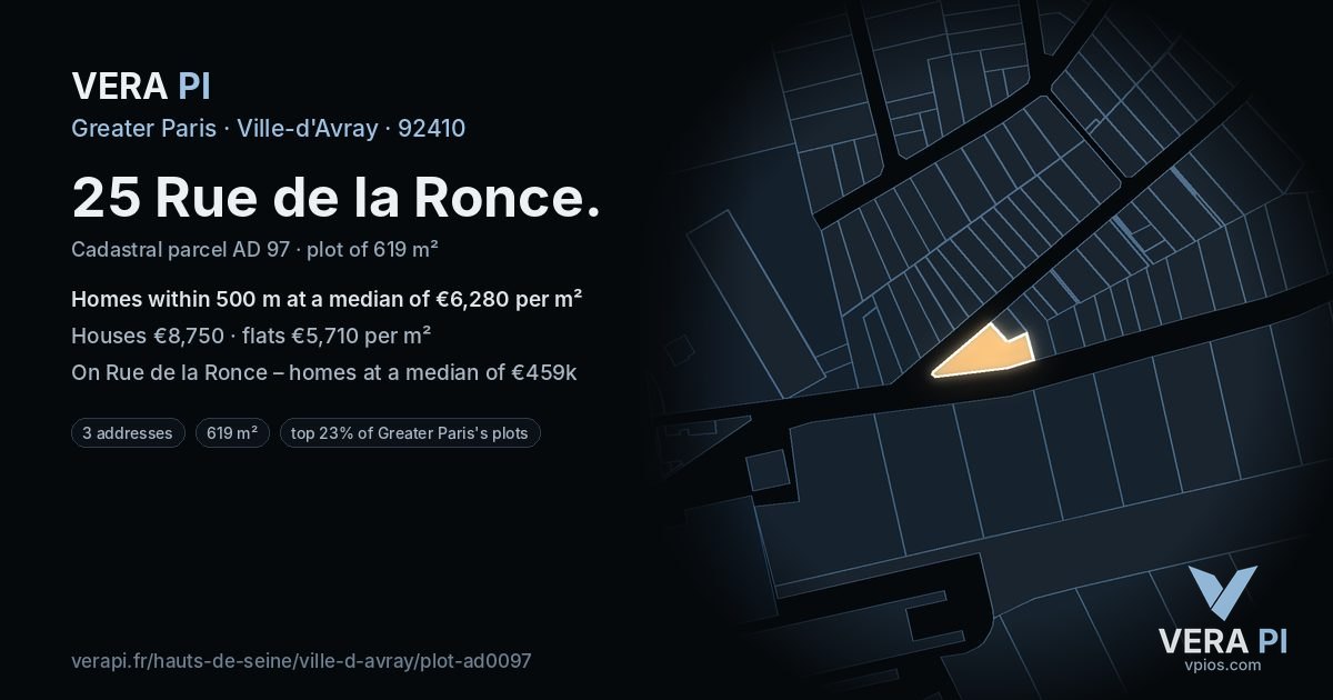 25 Rue de la Ronce, Ville-d'Avray at night – the plot lit, the parcels around coloured by the prices near them