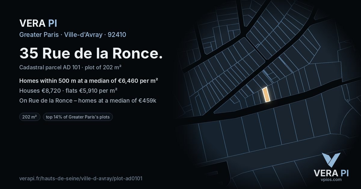 35 Rue de la Ronce, Ville-d'Avray at night – the plot lit, the parcels around coloured by the prices near them