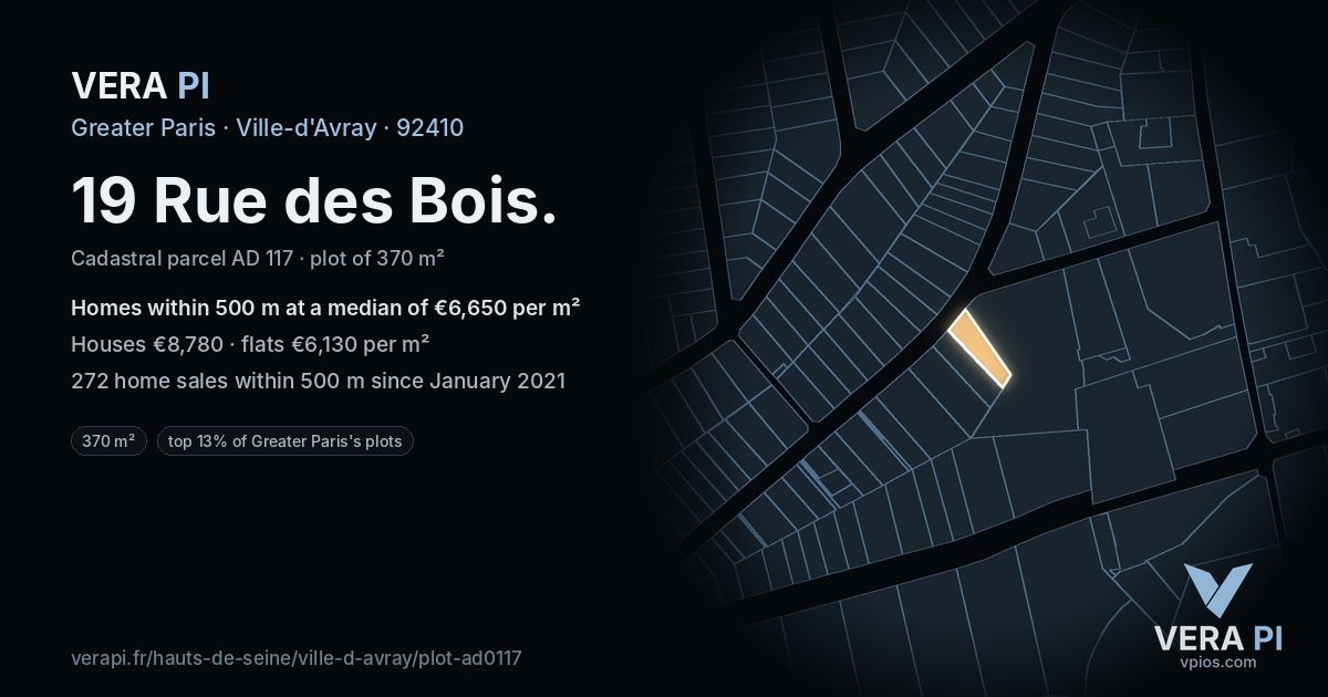 19 Rue des Bois, Ville-d'Avray at night – the plot lit, the parcels around coloured by the prices near them