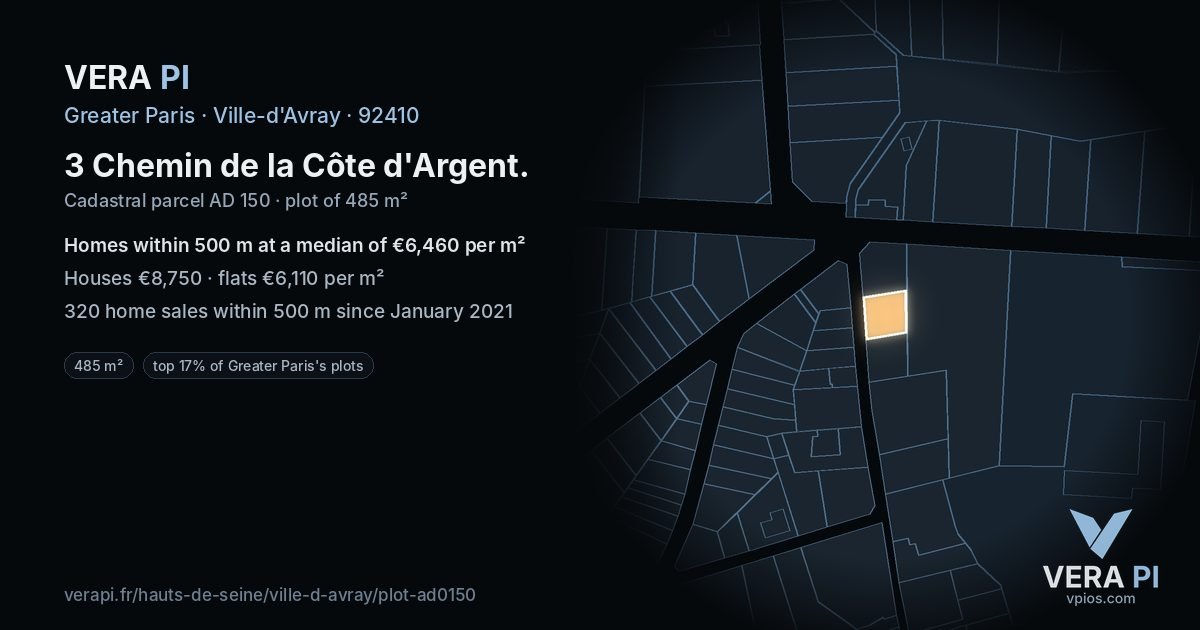 3 Chemin de la Côte d'Argent, Ville-d'Avray at night – the plot lit, the parcels around coloured by the prices near them