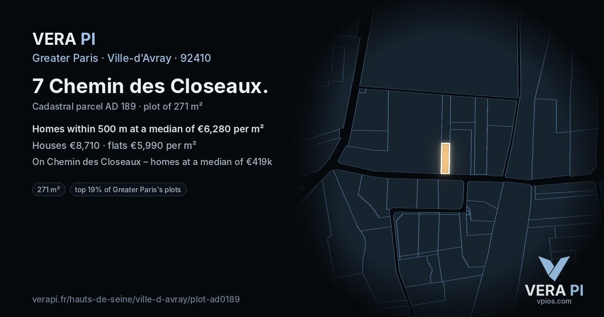 7 Chemin des Closeaux, Ville-d'Avray at night – the plot lit, the parcels around coloured by the prices near them