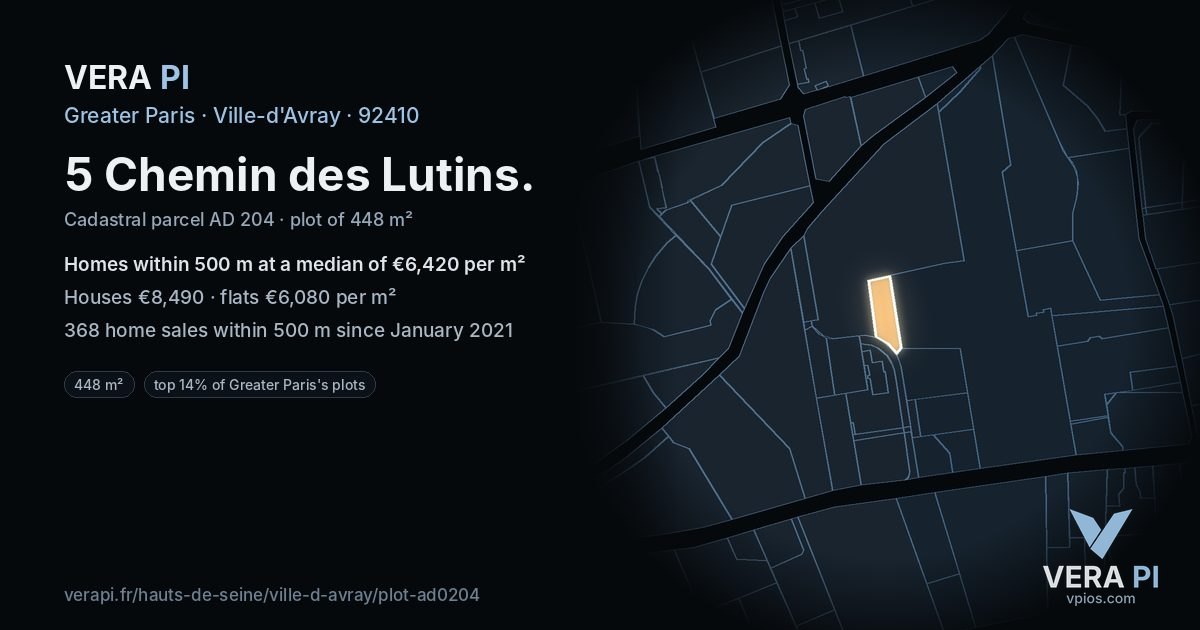 5 Chemin des Lutins, Ville-d'Avray at night – the plot lit, the parcels around coloured by the prices near them