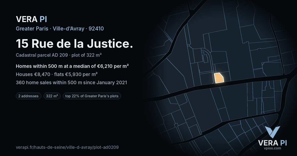 15 Rue de la Justice, Ville-d'Avray at night – the plot lit, the parcels around coloured by the prices near them