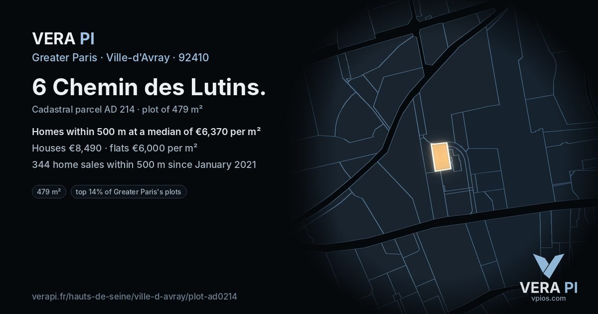 6 Chemin des Lutins, Ville-d'Avray at night – the plot lit, the parcels around coloured by the prices near them