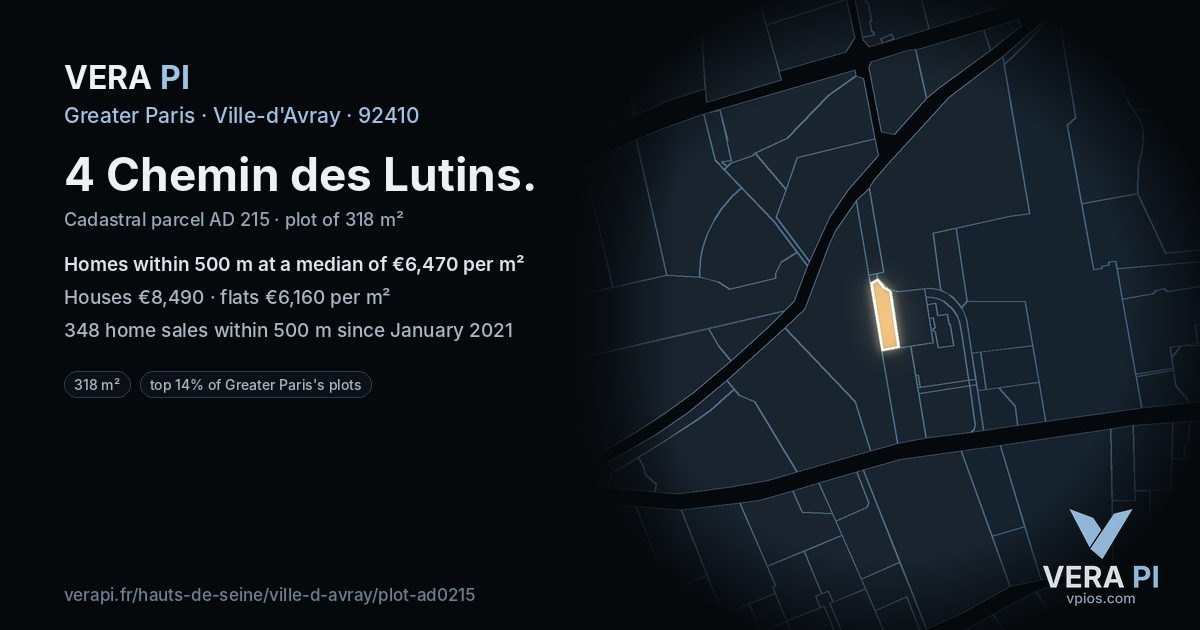 4 Chemin des Lutins, Ville-d'Avray at night – the plot lit, the parcels around coloured by the prices near them